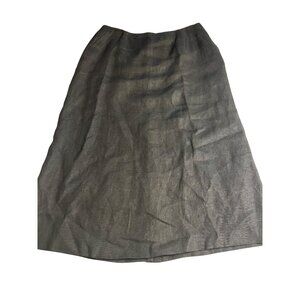 Talbots Petites Womens 12 Black 100% Irish Linen  Midi Skirt  Back Vent pockets